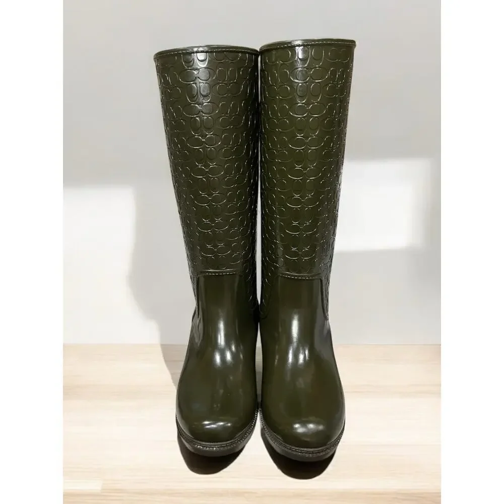Coach FG1876 Signature Embossed Lace Up Rain Boot Size 7B